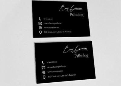 Black business card for a psychologist.