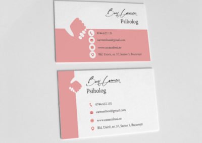 Pink psychologist business card that suggests holding hands.