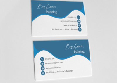 Blue psychology business card that resembles waves or the sky.