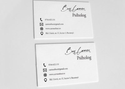 Business card for a psychologist, black on white.