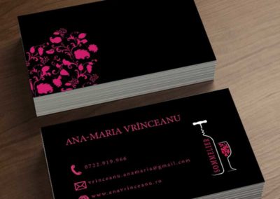 Black business card for wine sommelier with withe bottle and glass.